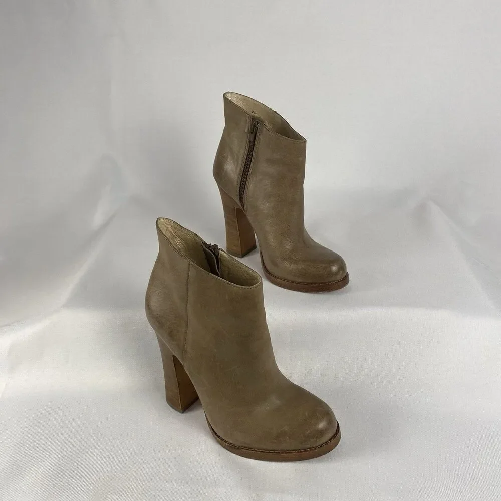 Jean-Michel Cazabat Leather Ankle Boots Zip Block Heel Brown Shoes Sz 6/36